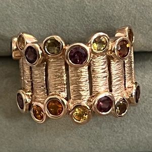 925 rose gold over multi gemstone band ring size 9